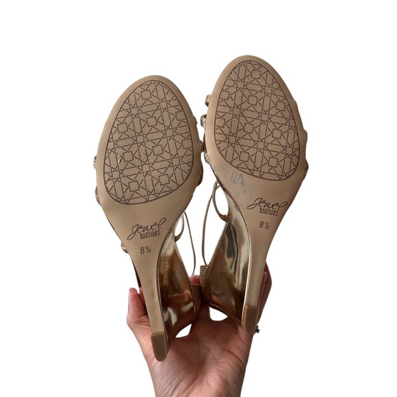 Jewel Badgley Mischka Hunt Wedge Sandals Ankle Strap 8.5 Metallic Gold Glitter - Picture 8 of 11